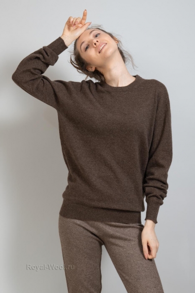 Шерстяной джемпер коричневый U-образный вырез 450-NF-2