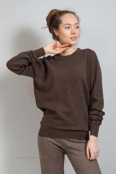 Шерстяной джемпер коричневый U-образный вырез 450-NF-2