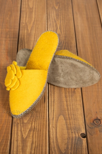 Женские домашние тапочки войлочные желтые 214-G1