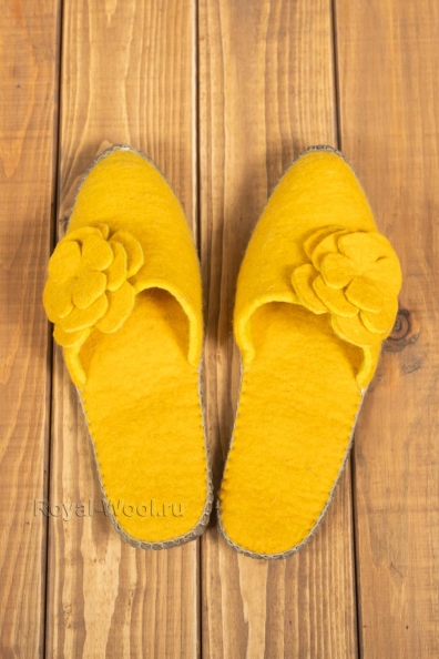 Женские домашние тапочки войлочные желтые 214-G1