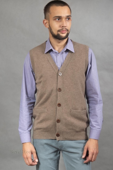 Бежевый мужской кашемировый жилет 714-MB