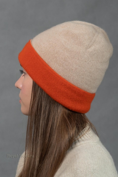 Оранжевая двухсторонняя женская шапка 750-4-20