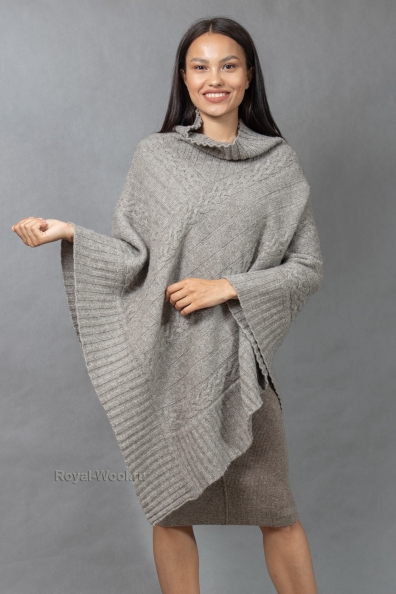 Пончо из пуха яка с вязаным рисунком 1921-44-M