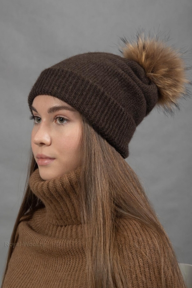 Шапка вязаная женская с помпоном из меха 195-MT-3B