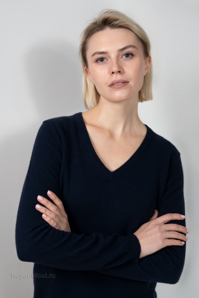 Темно-синий кашемировый пуловер 701-E-12