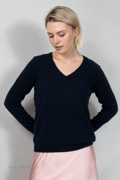 Темно-синий кашемировый пуловер 701-E-12