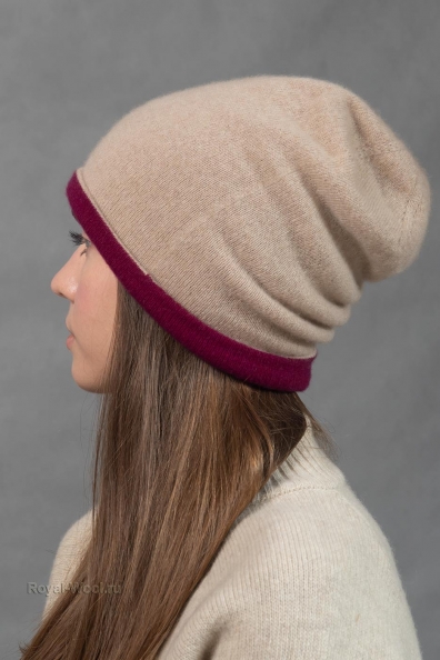 Женская шапка двухсторонняя цвет фуксия750-4-21