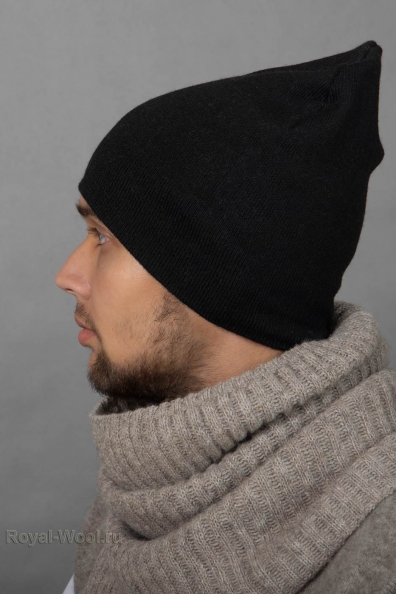 Мужская черная трикотажная тонкая шапка 197-10