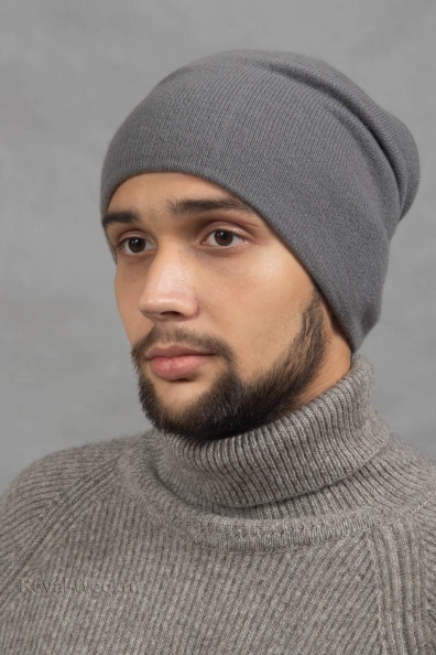 Серая мужская стильная двусторонняя шапка 750-4-24