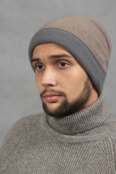 Серая мужская стильная двусторонняя шапка 750-4-24