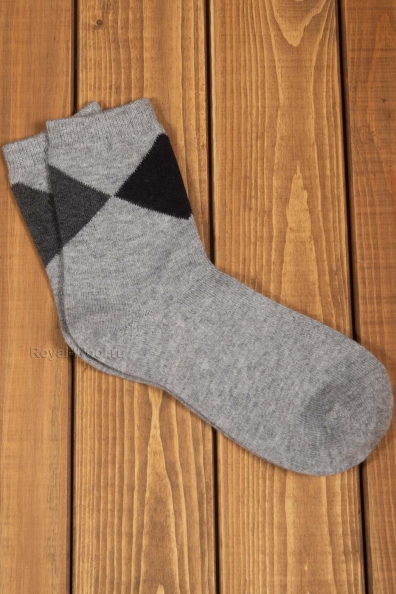 Теплые мужские носки шерстяные серые с ромбами 1113-20