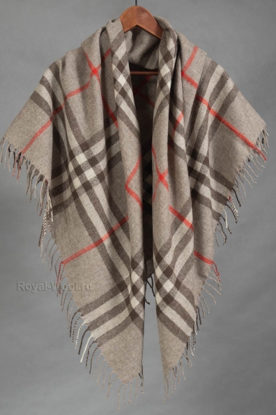 Шерстяной платок в клетку с красной полосой 1131-2-16