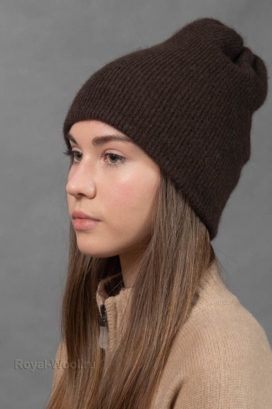 Зимняя шерстяная коричневая шапка 195-2-UL-3