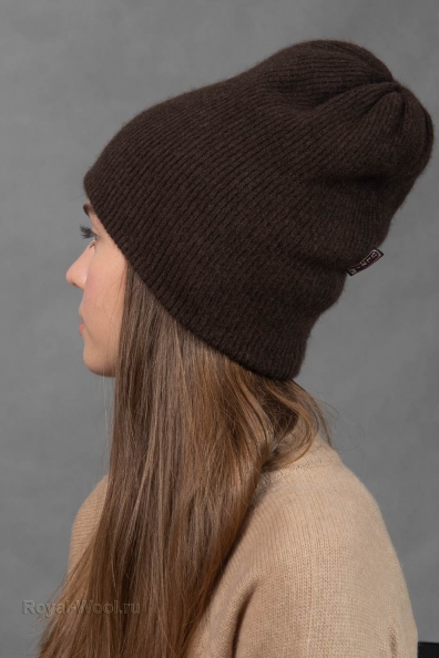 Зимняя шерстяная коричневая шапка 195-2-UL-3
