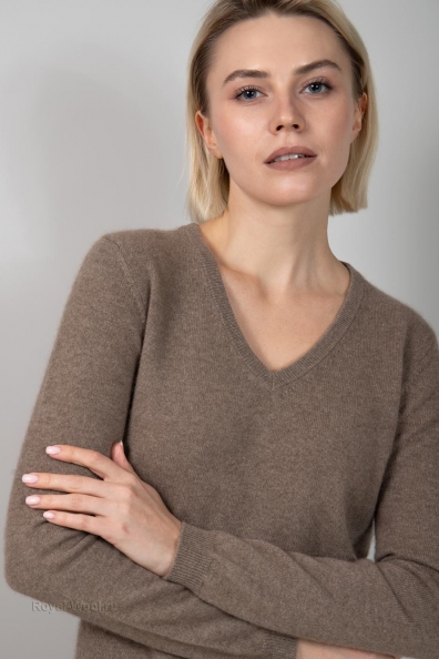 Бежевый кашемировый пуловер 701-E-13