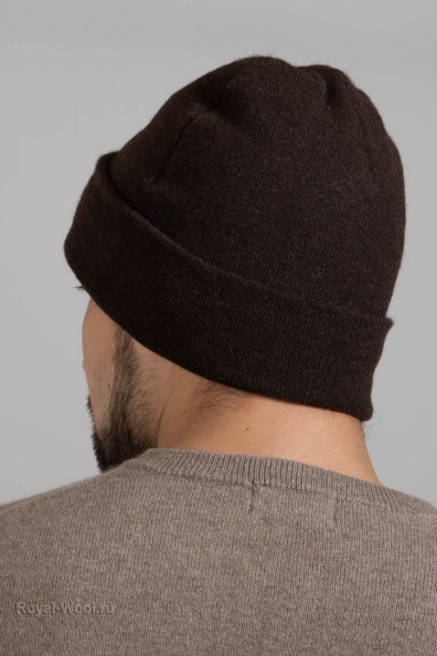 Коричневая мужская шапка бини пух яка 195-1-SL-M