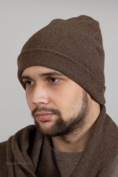 Мужская шерстяная шапка бини цвет капучино 195-1-SL-1M
