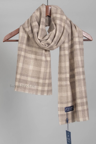 Шарф в клетку светло-бежевый кашемировый 760-41