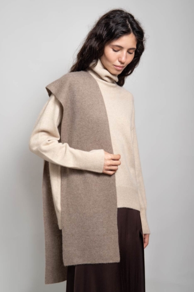 Теплый темно-бежевый вязаный шарф 24х155 760-BB-2