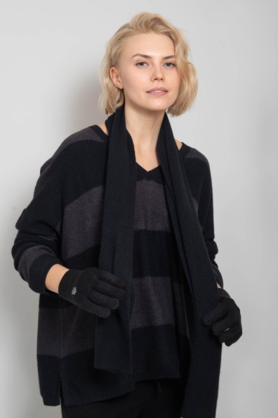 Шарф черный трикотажный кашемировый 24х155 760-BB-3W