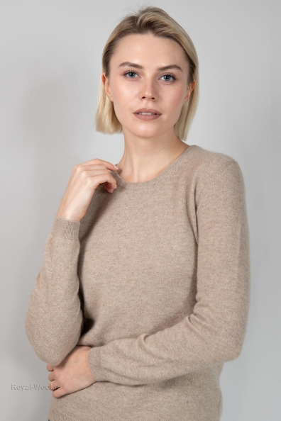 Бежевый кашемировый джемпер U-образный вырез 705-E-12