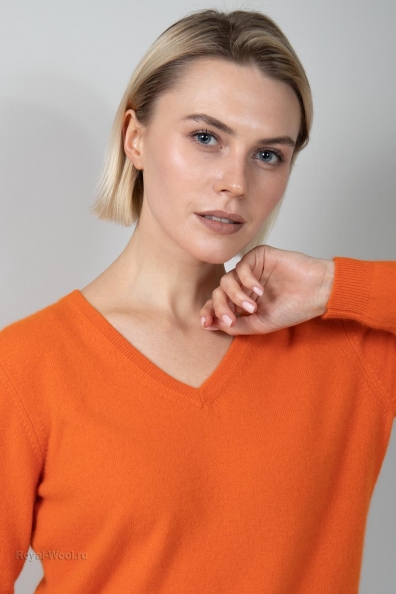 Оранжевый пуловер v-образный вырез 701-E-16