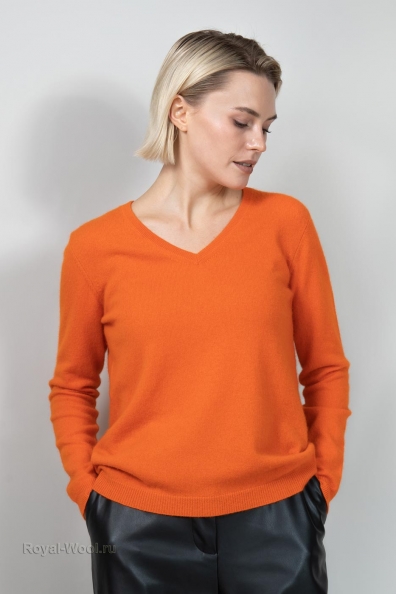 Оранжевый пуловер v-образный вырез 701-E-16