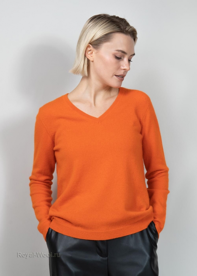 Оранжевый пуловер кашемир фото4