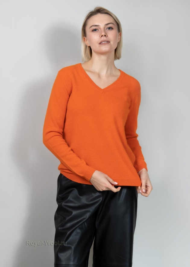 Оранжевый пуловер кашемир фото5