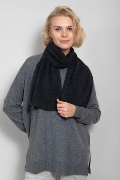 Вязаный кашемировый серый шарф 24х155 760-BB-5