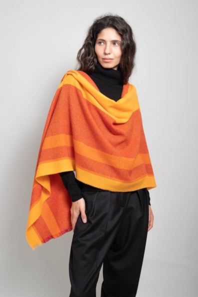 Палантин кашемировый оранжево-желтый 154-5-17