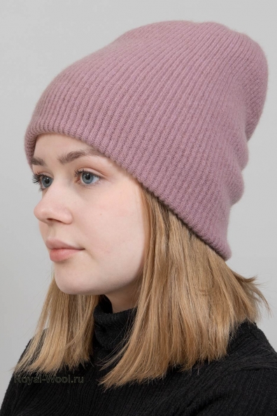 Розовая двойная шапка из кашемира 750-4-28