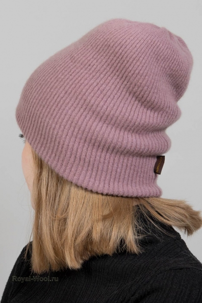 Розовая двойная шапка из кашемира 750-4-28