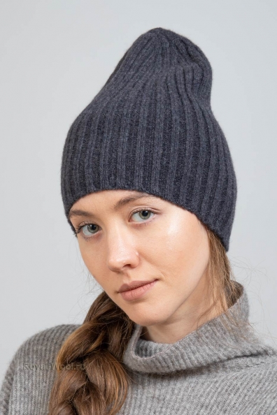 Серая одинарная шапка из кашемира 750-1-16