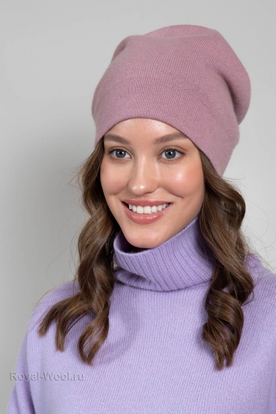 Серая-розовая шапка из кашемира 750-4-26