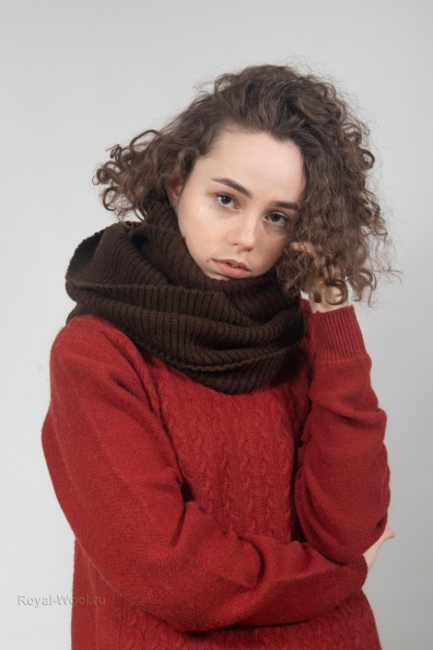 Коричневый шарф-труба як, овечья шерсть 096-10-2