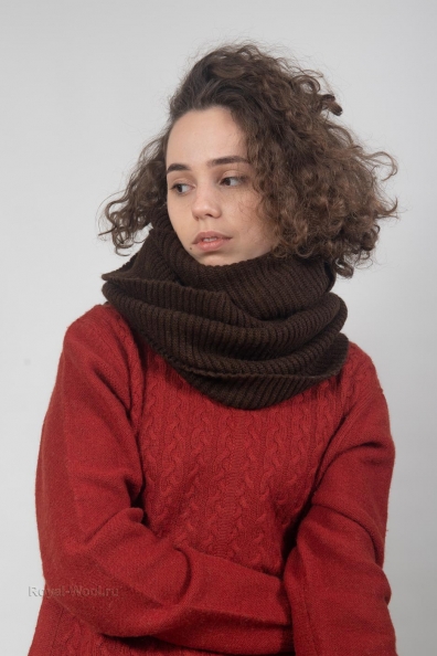 Коричневый шарф-труба як, овечья шерсть 096-10-2