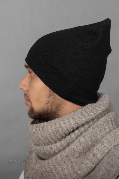 Черная тонкая мужская шапка 197-8M