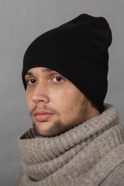 Черная тонкая мужская шапка 197-8M