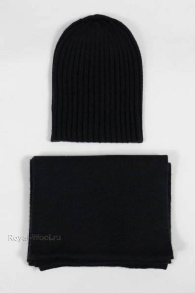 Комплект черные шарф и шапка 790-1-17