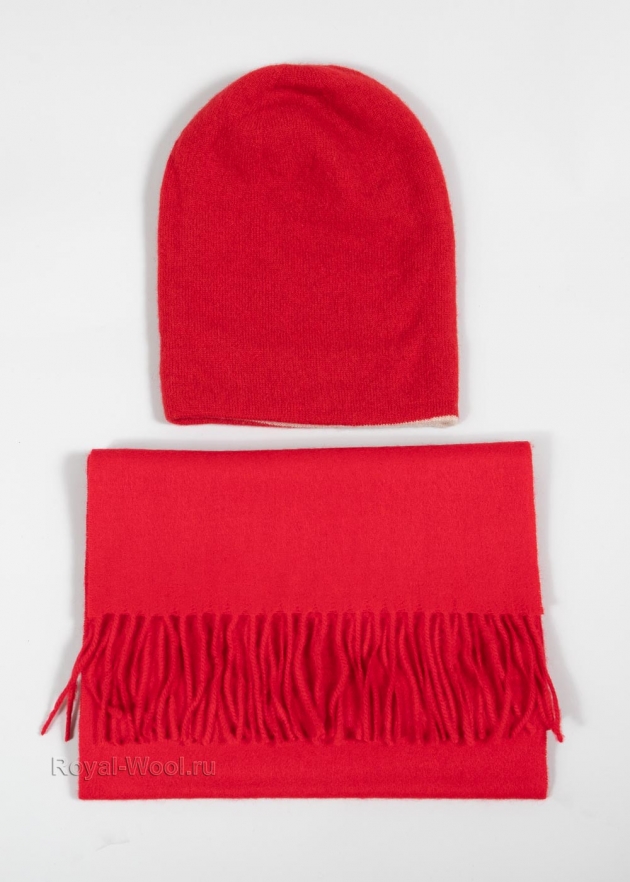 Шапка и шарф красный кашемир