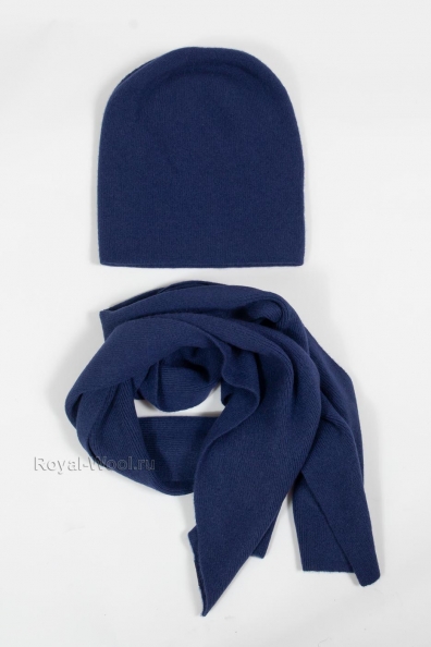 Комплект шапка бини и шарф синий 790-4-19