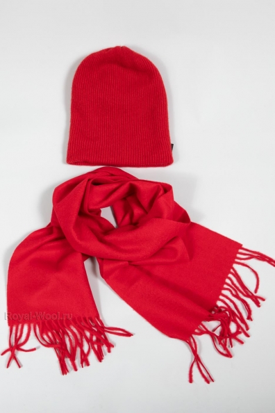 Комплект шапка и шарф из красного кашемира 790-4-32