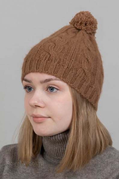 Комплект шарф и шапка в косичку с помпоном 793-SL-3