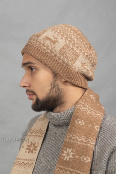 Мужская шапка с отворотом из шерсти верблюда 193-SF-2M