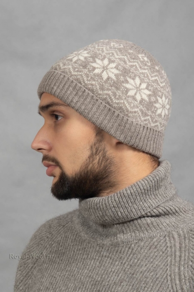 Серая шапка с зимним узором 193-SF-1M