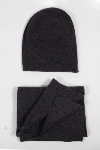 Серый трикотажный комплект шапка и шарф 790-4-23
