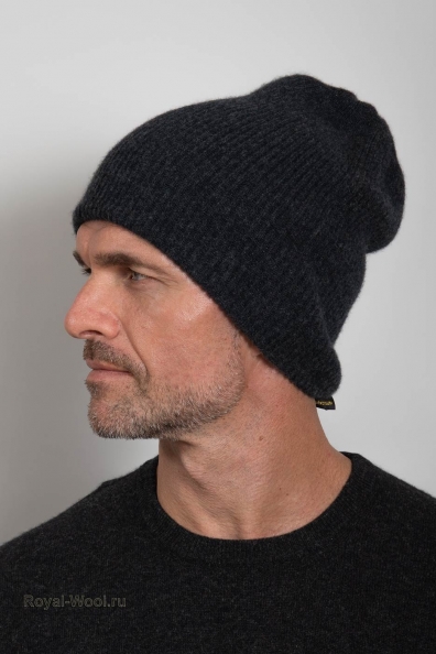 Темно-серая мужская вязаная шапка 750-4-15M