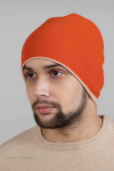 Оранжевая двойная мужская шапка 750-4-20M