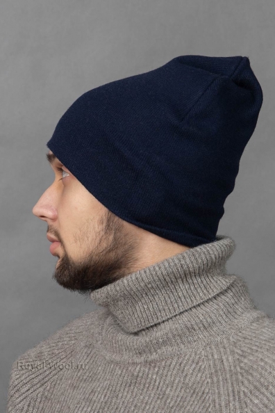 Тонкая легкая синяя мужская шапка бини 197-12